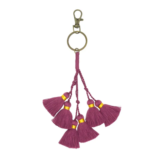 Porte-clé mini pompons rose framboise