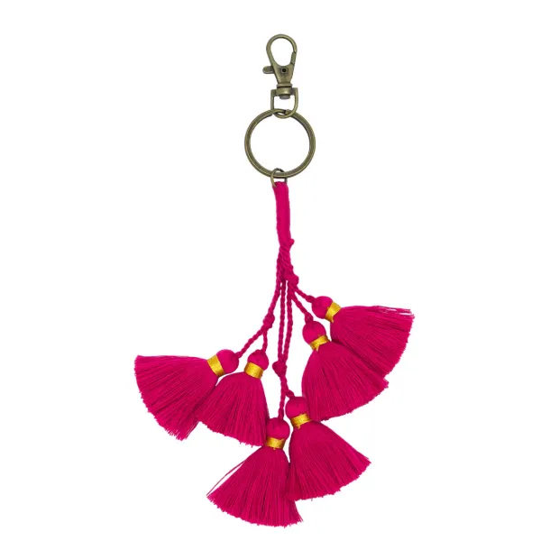 Porte-clé mini pompons rose fuchsia