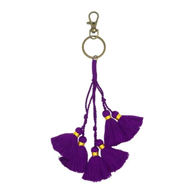 Porte-clé mini pompons violet