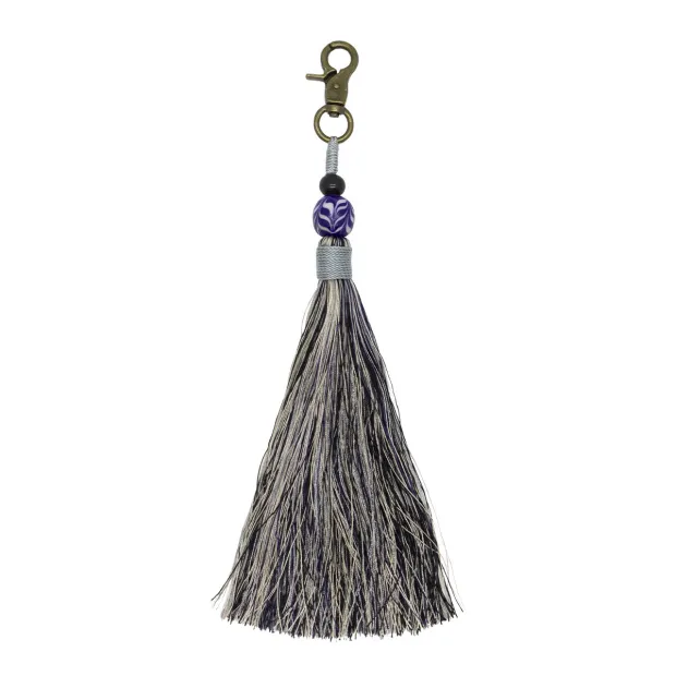 Porte-clé pompon gris noir