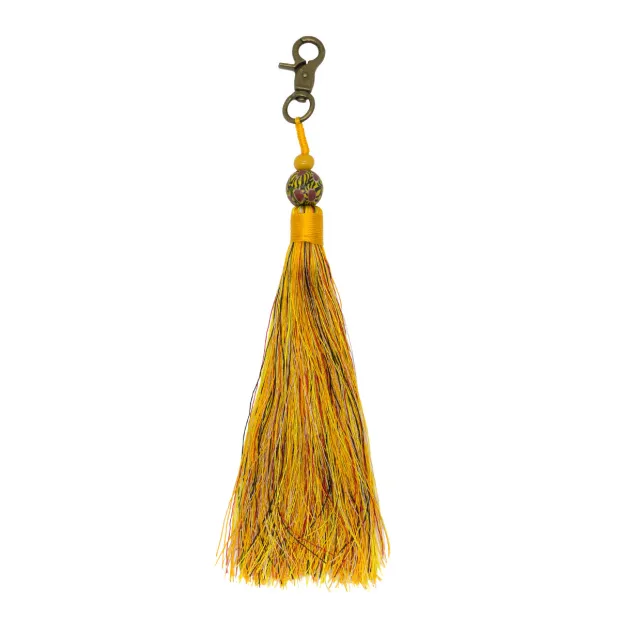 Porte-clé pompon jaune moutarde