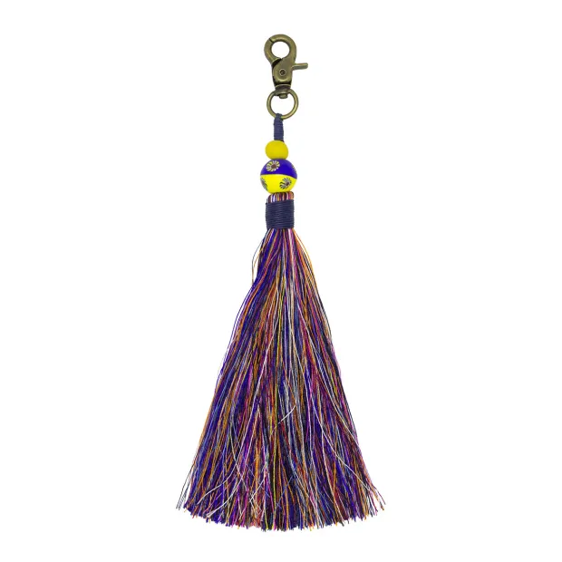Porte-clé pompon violet jaune