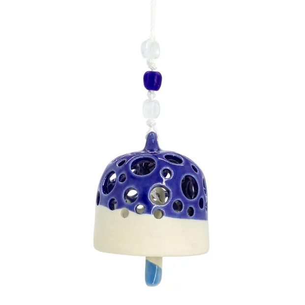 Clochette en céramique petits cercles bleu