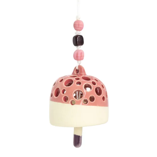 Clochette en céramique petits cercles rose
