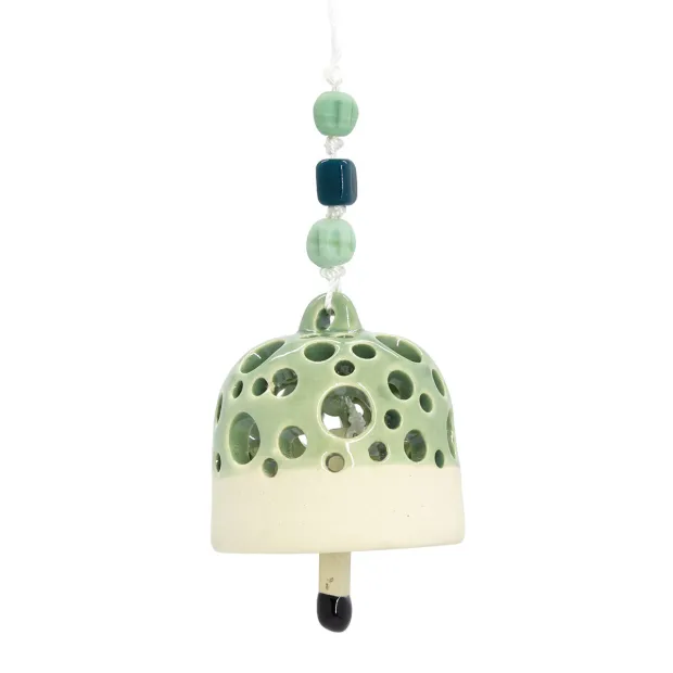 Clochette en céramique petits cercles vert