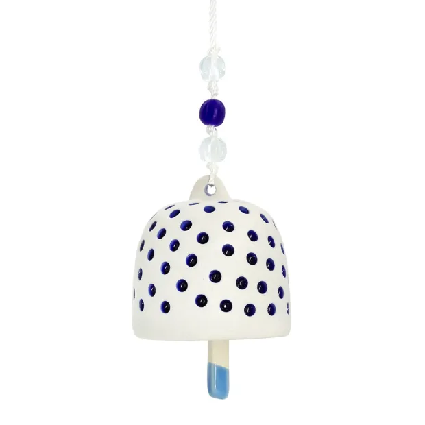 Clochette en céramique petits pois bleu