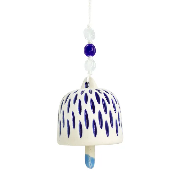 Clochette en céramique petits traits bleu