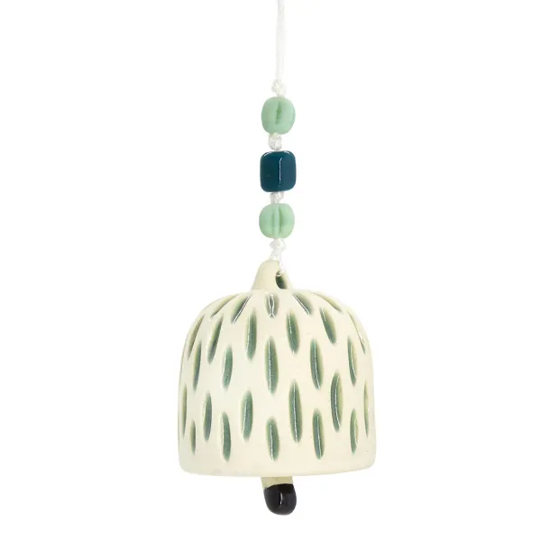 Clochette en céramique petits traits vert