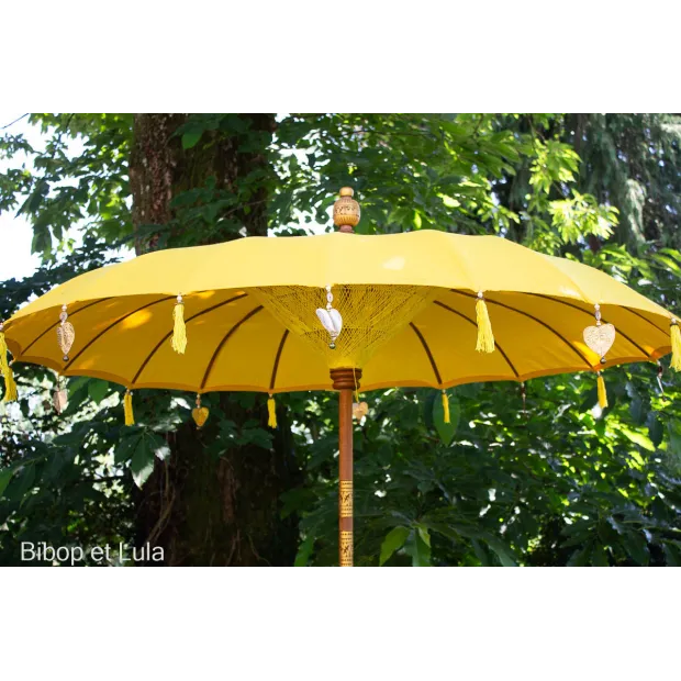 Parasol balinais jaune coton diamètre 190cm. Livraison offerte