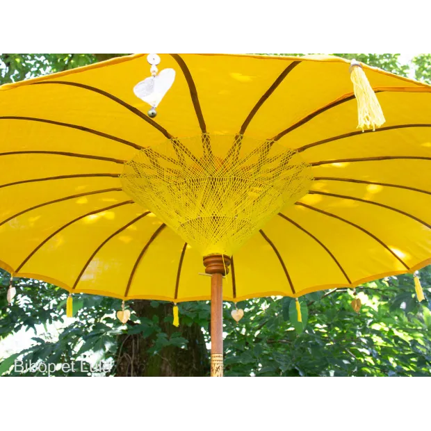 Parasol balinais jaune coton diamètre 190cm. Livraison offerte