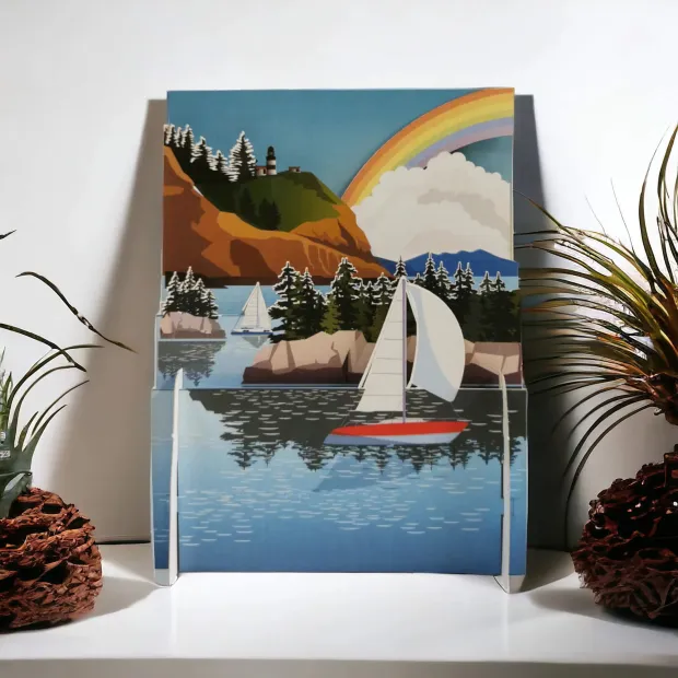 3D Pop Up Carte Anniversaire Lac en Montagne