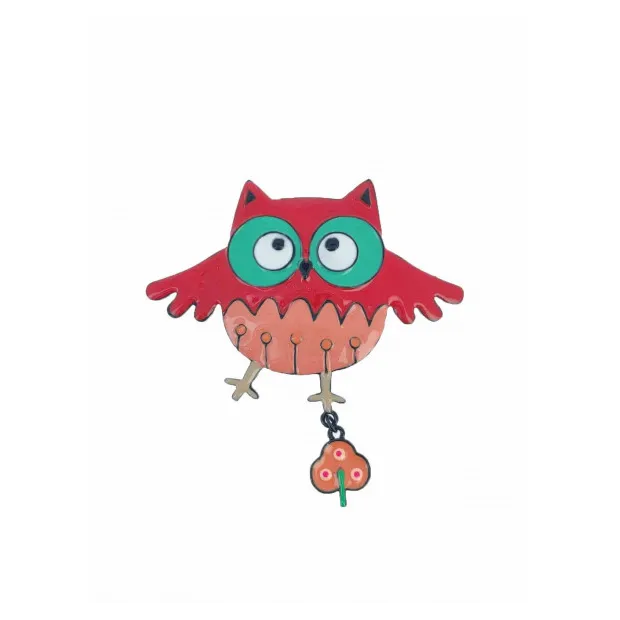 Broche Hibou rouge