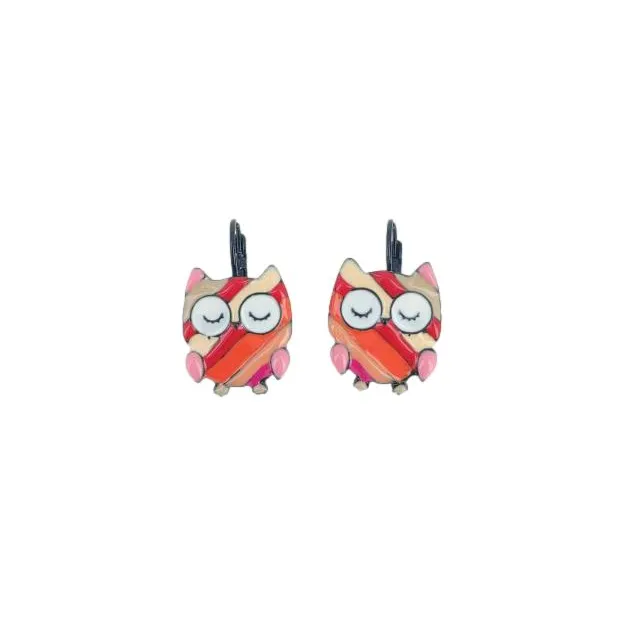 Boucles d'oreilles Chouettes rayées rouge