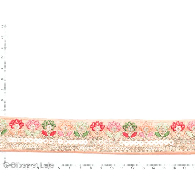 galon Dariba rose brodé de sequins colorés