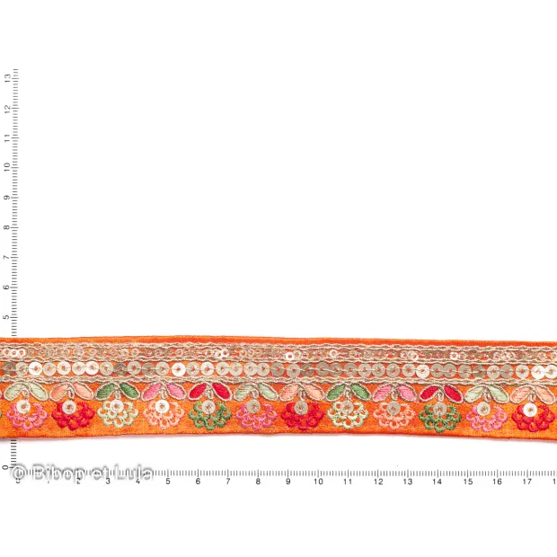 galon Dariba orange brodé de sequins colorés