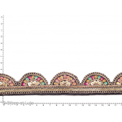 Galon Maharaja noir brodé de sequins colorés et fils dorés à bord arrondi - Bibop et Lula