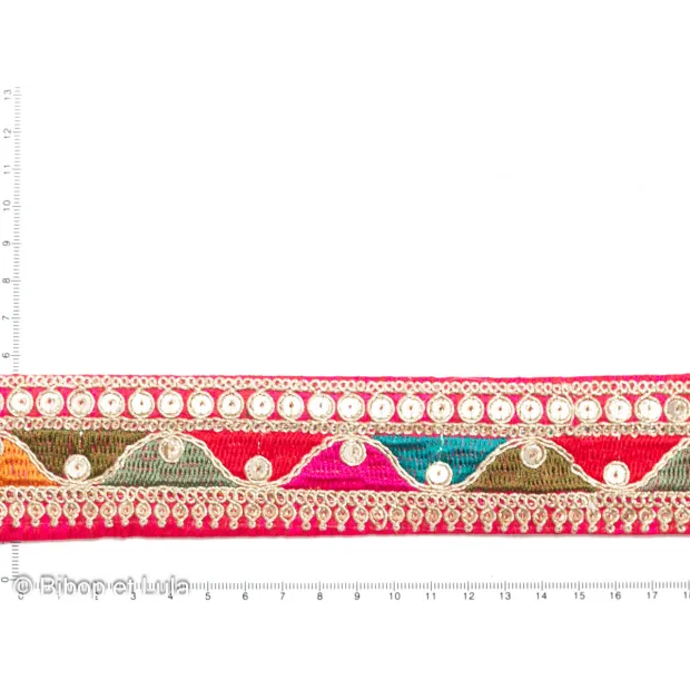 Galon Varanas rosebrodé de fils et sequins colorés et dorés