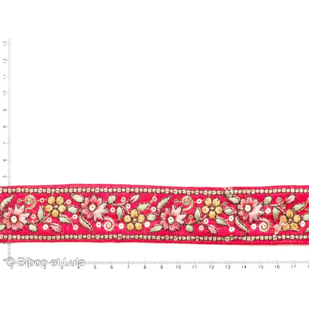 Galon indien Bindi fuschia floral brodé