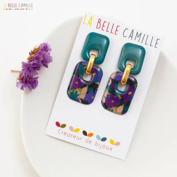 JANINE boucles d'oreilles "Fleur violet"