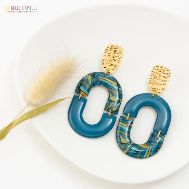 ABBY boucles d'oreilles "Leaf pétrol"