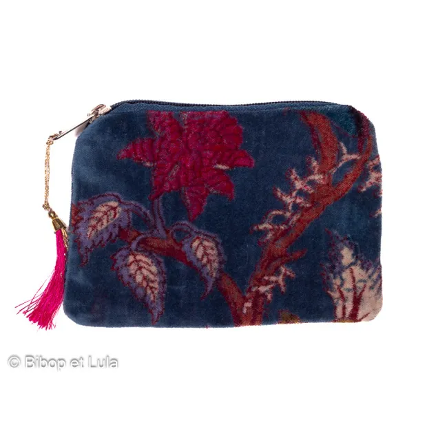 Petite pochette plate velours Reva bleu