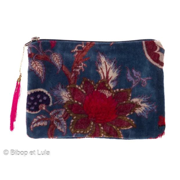 Pochette velours Reva bleu