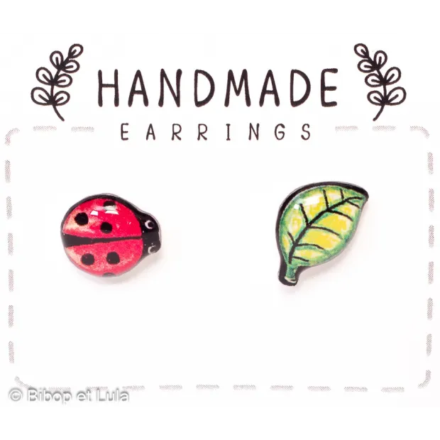 Puces d'oreilles dépareillées Coccinelle et Feuille