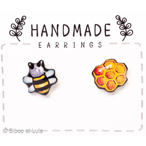 Puces d'oreilles dépareillées Abeille et Rayon de miel
