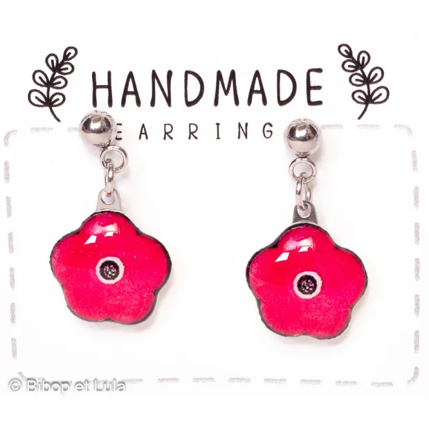 Boucles d'oreilles clous, Coquelicots