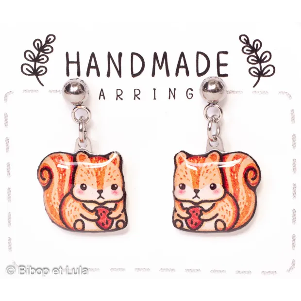 Boucles d'oreilles clous, Ecureuils