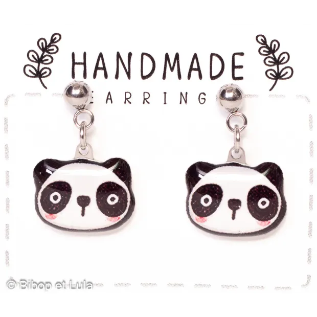 Boucles d'oreilles clous, Panda