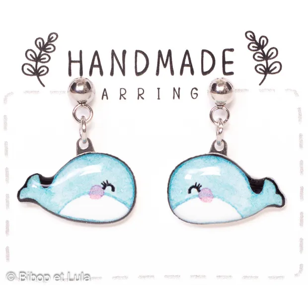 Boucles d'oreilles clous, Baleine bleue