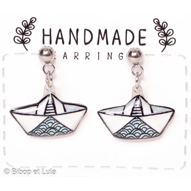 Boucles d'oreilles clous, Bateau origami