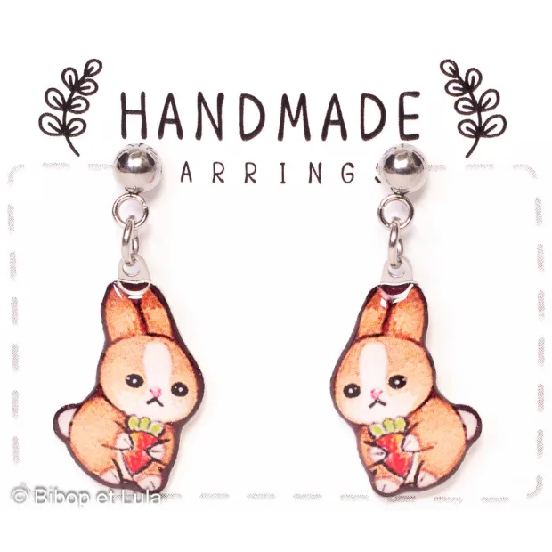Boucles d'oreilles clous, Lapins et Carottes