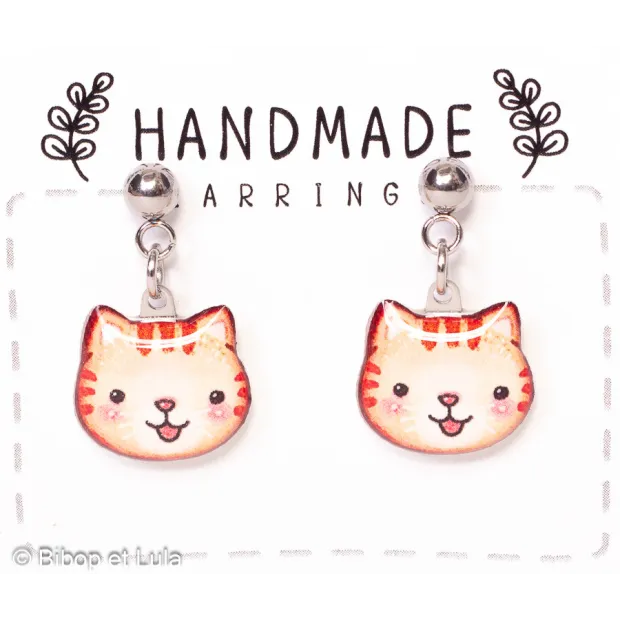 Boucles d'oreilles clous, Happy Cat