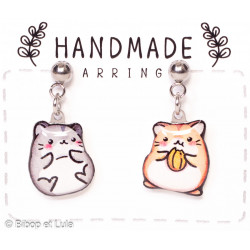 Boucles d'oreilles clous dépareillées, Hamsters - Bibop et Lula