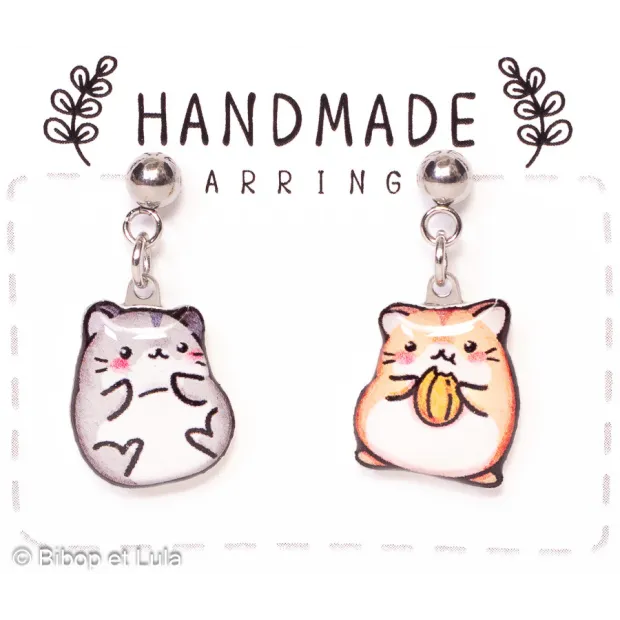 Boucles d'oreilles clous dépareillées, Hamsters