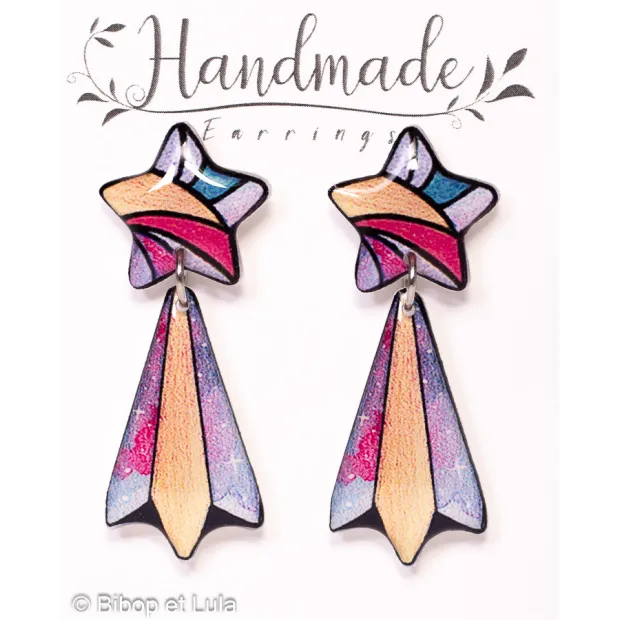 Boucles d'oreilles clous pendantes, Etoiles filantes