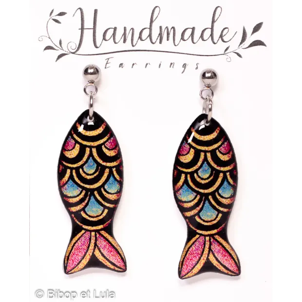 Boucles d'oreilles clous pendantes, Fish