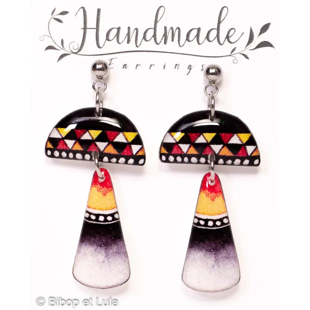 Boucles d'oreilles clous pendantes , Mushroom