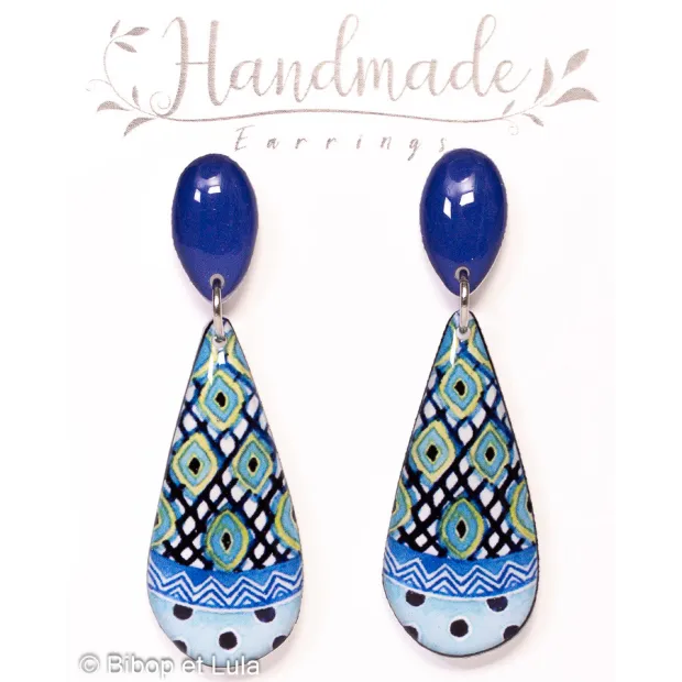 Boucles d'oreilles clous pendantes , Blue drop