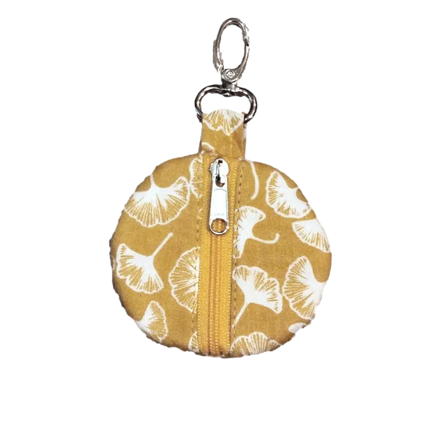Porte-clé porte-monnaie rond Ginkgo jaune
