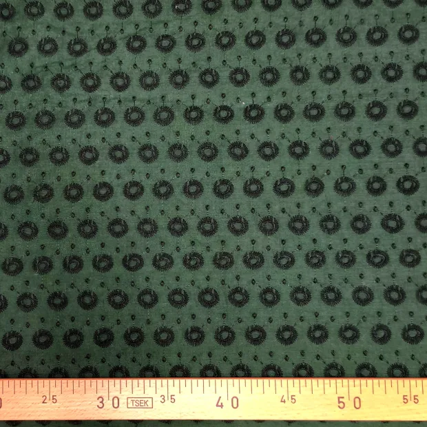 Tissu coton brodé vert forêt