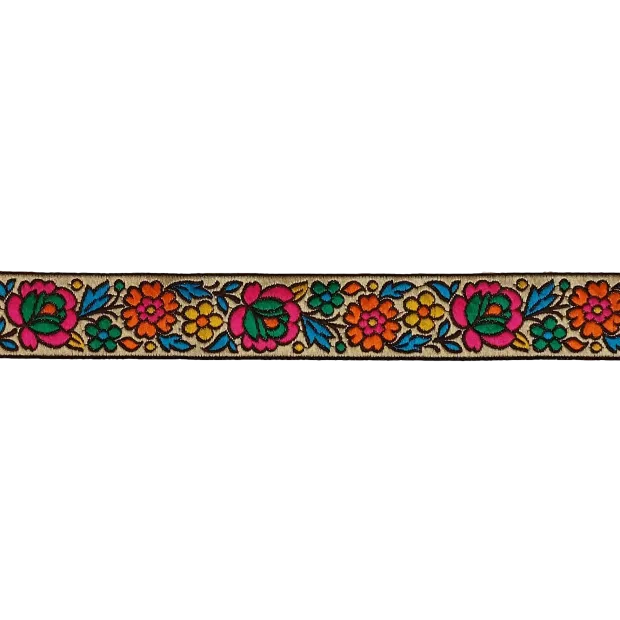Galon brodé 3cm Fleurs  écru