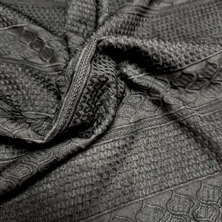 Tissu brodé Rayé Noir