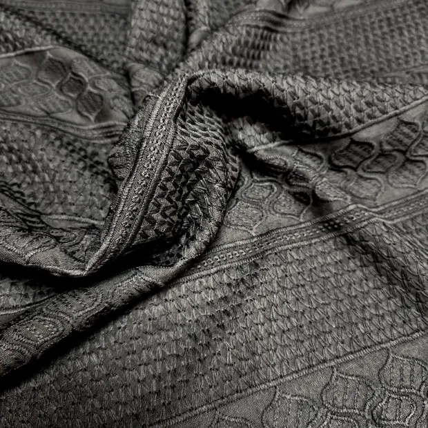 Tissu brodé Rayé Noir