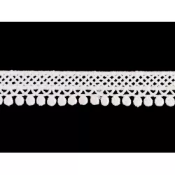 Ruban dentelle guipure blanche, croisillons et pompons - Bibop et Lula