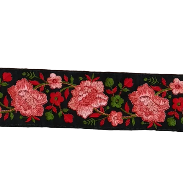 Galon ruban indien brodé Damas pink