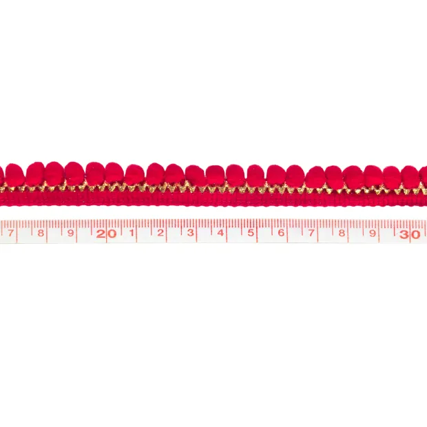 Galon mini pompon rouge et Or