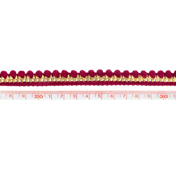 Galon mini pompon rouge bordeaux et Or